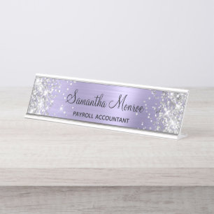 Zilver Glitter Bleek Lavendel Folie Bureau Naambordje