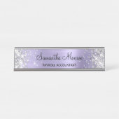 Zilver Glitter Bleek Lavender Folie Bureau Naambordje (Voorkant)