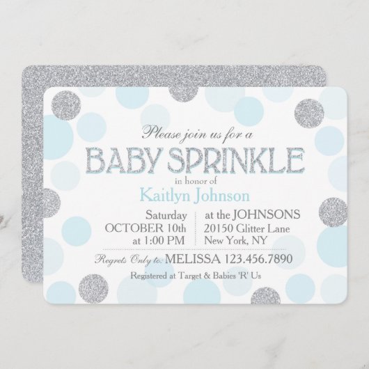 Zilver Glitter Blue Scatter Stippen Baby Kaart (Voorkant / Achterkant)