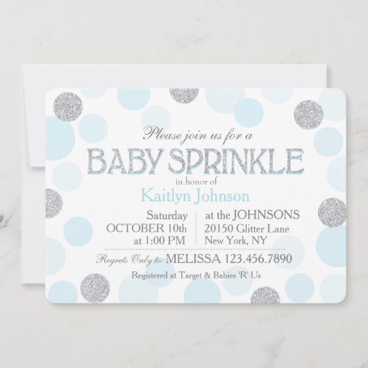 Zilver Glitter Blue Scatter Stippen Baby Kaart (Voorkant)
