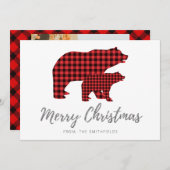 Zilver Glitter Buffalo Plaid Beer Kerstmis Feestdagenkaart (Voorkant / Achterkant)