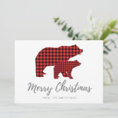 Zilver Glitter Buffalo Plaid Beer Kerstmis Feestdagenkaart (Staand voorkant)