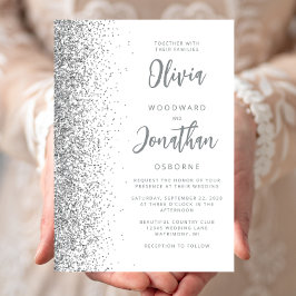 Zilver Glitter Calligrafie Witte Huwelijk Kaart
