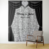 Zilver Glitter Diamant Hart Zwarte Gordijn Wandkleed (In situ)