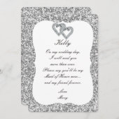 Zilver Glitter Diamant Harten Bruidsmeisje kaart (Voorkant / Achterkant)