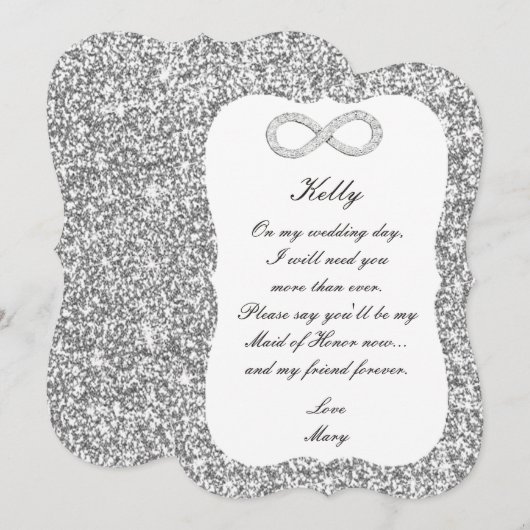 Zilver Glitter Diamant Oneindig Getuige Trouwkaart Kaart (Voorkant / Achterkant)
