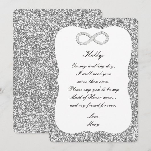 Zilver Glitter Diamant Oneindig Getuige Trouwkaart Kaart (Voorkant / Achterkant)