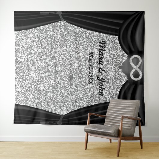 Zilver Glitter Diamant Oneindig Zwarte Gordijn Wandkleed (In Situ (horizontaal))