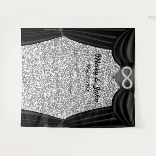 Zilver Glitter Diamant Oneindig Zwarte Gordijn Wandkleed (Voorkant (horizontaal))