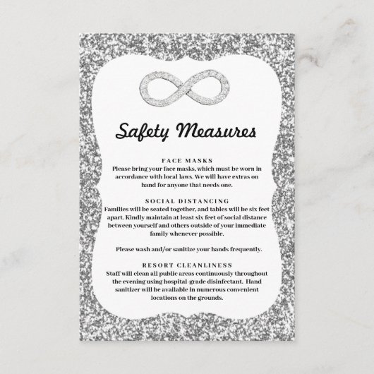 Zilver Glitter Diamant Oneindigheid Veiligheidsmaa Informatiekaartje (Voorkant)