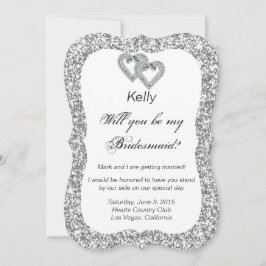 Zilver Glitter Diamanten Harten Bruidsmeisje Kaart