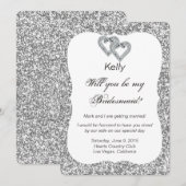 Zilver Glitter Diamond Hearts Bruidsmeisje Kaart (Voorkant / Achterkant)
