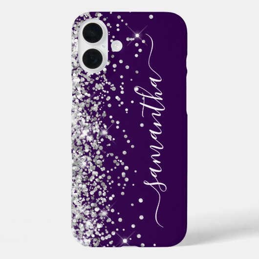 Zilver Glitter Donker Paarse Meisjesachtige Handte Case-Mate iPhone Case (Achterkant)