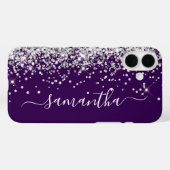 Zilver Glitter Donker Paarse Meisjesachtige Handte Case-Mate iPhone Case (Achterkant (horizontaal))