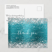 Zilver Glitter Donker Turkoois Verjaardag Bedankt Briefkaart (Voorkant / Achterkant)