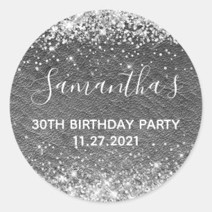 Zilver Glitter Donkergrijs Leer 30e Verjaardag Ronde Sticker