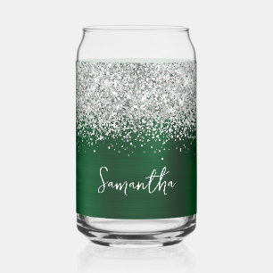 Zilver Glitter Donkergroen Glam Naam Blikvorm Glas