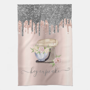 Zilver Glitter Drips Retro Mixer Bloem Rose Goud Theedoek