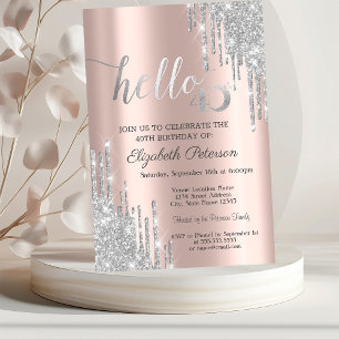 Zilver Glitter Drips Roze Goud 40e Verjaardag Kaart