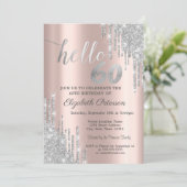 Zilver Glitter Drips Roze Goud 60e Verjaardag Kaart (Staand voorkant)
