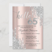 Zilver Glitter Drips Roze Goud 65e Verjaardag Kaart (Voorkant)