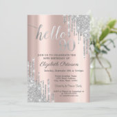 Zilver Glitter Drips Roze Goud 90ste Verjaardag Kaart (Staand voorkant)