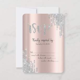 Zilver Glitter Drips Roze Gouden Verjaardags RSVP Kaart