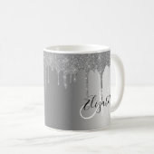 Zilver Glitter druppels Metaal Monogram Koffiemok (Voorkant rechts)