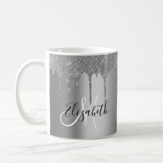 Zilver Glitter druppels Metaal Monogram Koffiemok (Links)