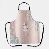 Zilver Glitter Druppels Roze Gouden Monogram Cupca Schort (Voorkant)