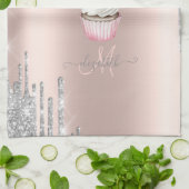 Zilver Glitter Druppels Roze Gouden Monogram Cupca Theedoek (Gevouwen)
