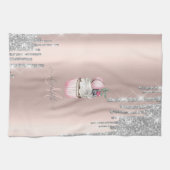 Zilver Glitter Druppels Roze Gouden Monogram Cupca Theedoek (Horizontaal)