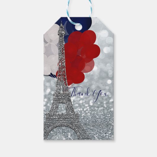 Zilver Glitter Eiffeltoren Rood Wit Blauw Feestje Cadeaulabel (Voorkant)