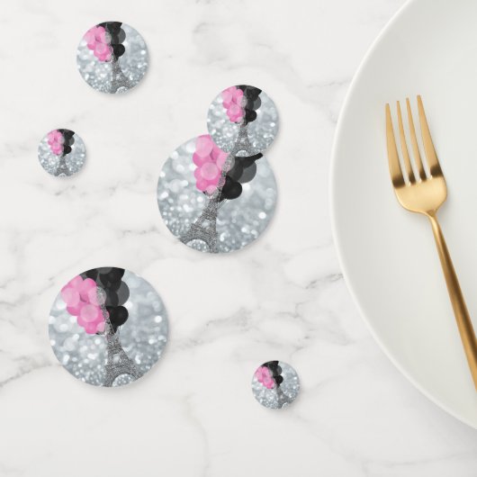 Zilver Glitter Eiffeltoren Roze Zwarte Ballonnen Confetti (Groep)