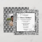 Zilver glitter elegant florvormig FOTOCHIG Kaart (Voorkant / Achterkant)