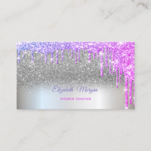 Zilver Glitter Elegant Professioneel Druppels Visitekaartje (Voorkant)