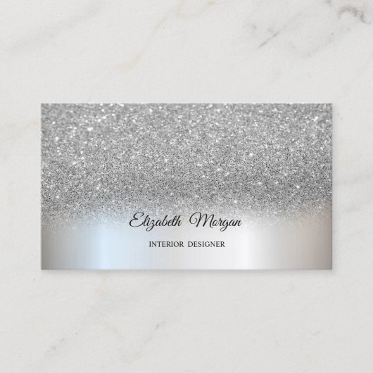 Zilver Glitter Elegant Professioneel Visitekaartje (Voorkant)
