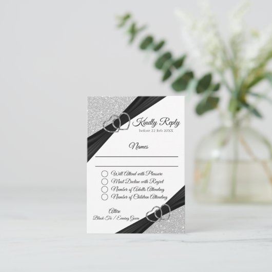 Zilver Glitter Envelopkaart Informatiekaartje (Staand voorkant)