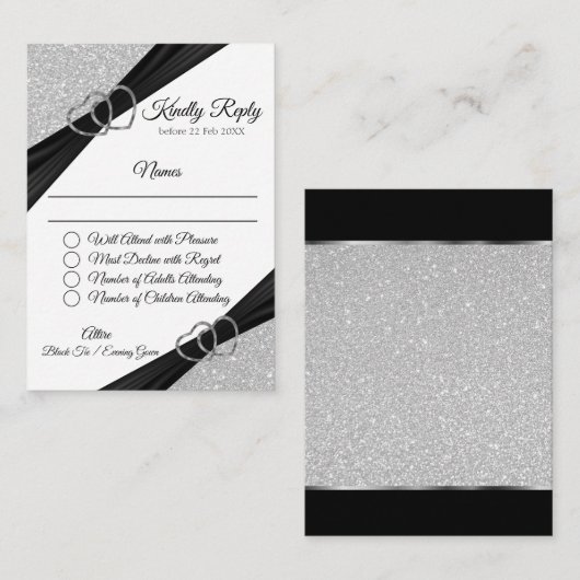 Zilver Glitter Envelopkaart Informatiekaartje (Voorkant / Achterkant)