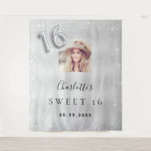 Zilver glitter foto welcome Sweet 16 Wandkleed (Voorkant)