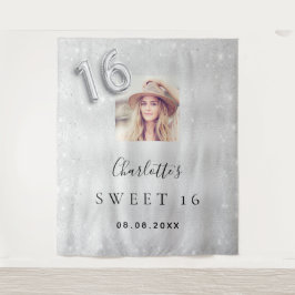 Zilver glitter foto welcome Sweet 16 Wandkleed
