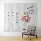 Zilver glitter foto welkom Sweet 16 Wandkleed (In Situ (horizontaal))