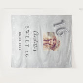 Zilver glitter foto welkom Sweet 16 Wandkleed (Voorkant (horizontaal))