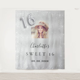 Zilver glitter foto welkom voor Sweet 16 Wandkleed