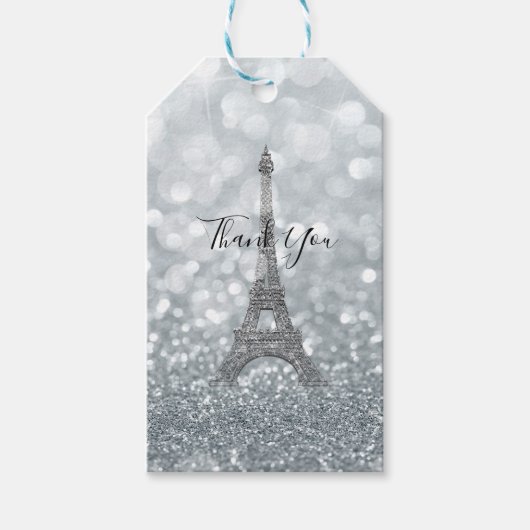 Zilver Glitter Glans Bling Eiffeltoren Feestje Cadeaulabel (Voorkant)