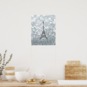 Zilver Glitter Glans Bling Eiffeltoren Glamour Poster (Keuken)