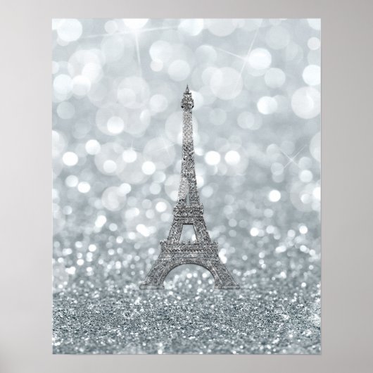 Zilver Glitter Glans Bling Eiffeltoren Glamour Poster (Voorkant)