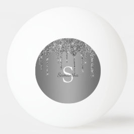 Zilver Glitter Glans Drips Folie Monogram Naam Pingpongbal