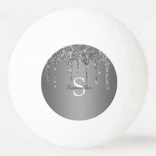 Zilver Glitter Glans Drips Folie Monogram Naam Pingpongbal