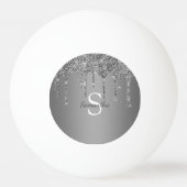 Zilver Glitter Glans Drips Folie Monogram Naam Pingpongbal (Achterkant)
